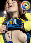 Check out these hot fucking college babe show her tits at a football game